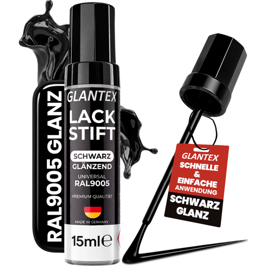 GLANTEX Lackstift Schwarz Glänzend RAL 9005 mit 15 ml Inhalt