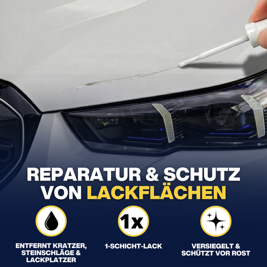 Lackstift Weiß Glänzend mit geöffneter Verpackung und integriertem präzisionspinsel
