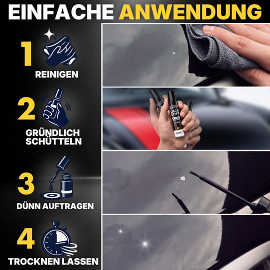 Applikatorspitze beim punktgenauen Auftragen auf einen feinen Kratzer