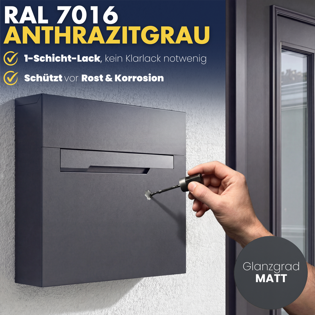 Lackstift Anthrazit Matt mit geöffneter Verpackung und integriertem präisionspinsel