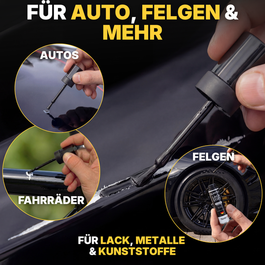 Farbfeld RAL 9005 Tiefschwarz glänzend im Vergleich zur Fahrzeuglackierung