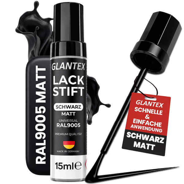 GLANTEX Lackstift Schwarz Matt RAL 9005 mit 15 ml Inhalt